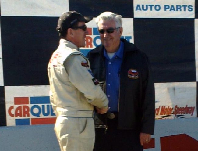 Ted Christopher and Bobby Allison shake hands