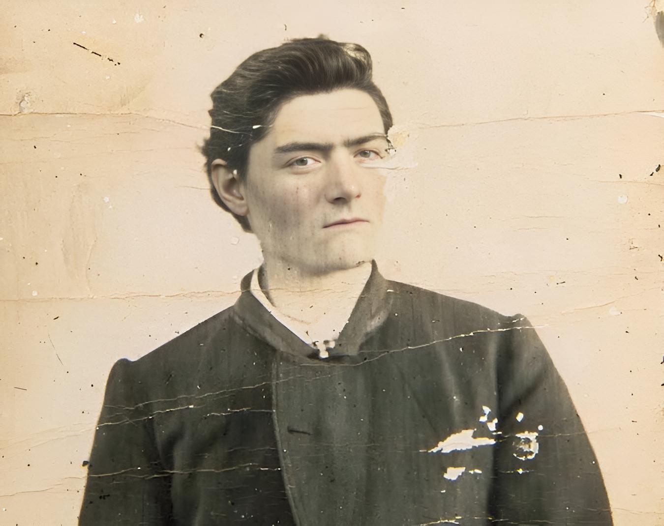 Grayscale Portrait Photo of Australian bushranger Ned Kelly