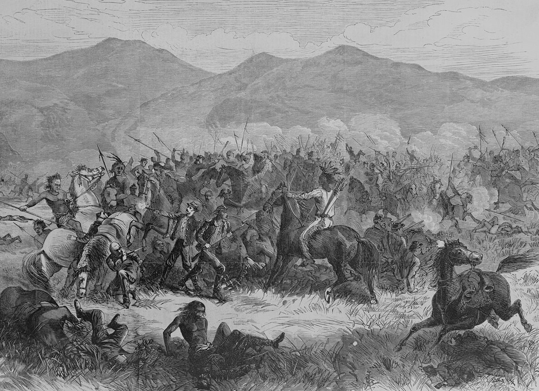 Sioux and Cheyenne warriors battle U.S. soldiers near Fort Philip Kearney, Dakota Territory - 1867