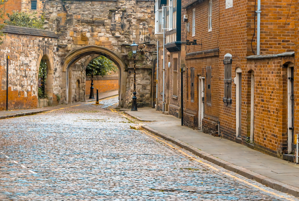 Street with stone pavement in Leicester