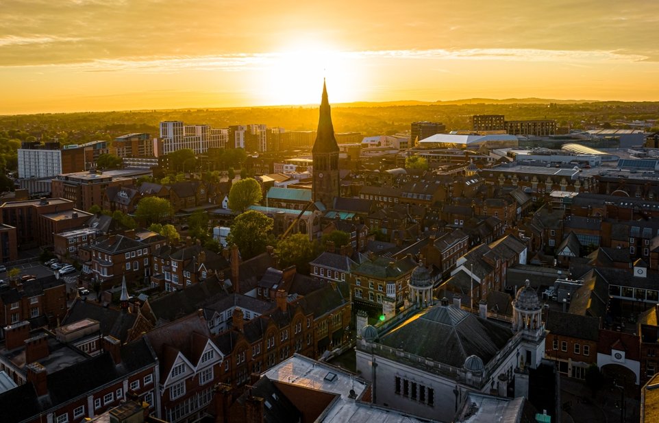 Aerial view of Leicester cathedral in Leicester