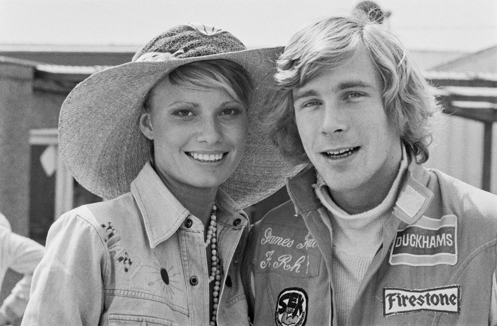 British racing driver James Hunt with his fiancée, fashion model Suzy Miller
