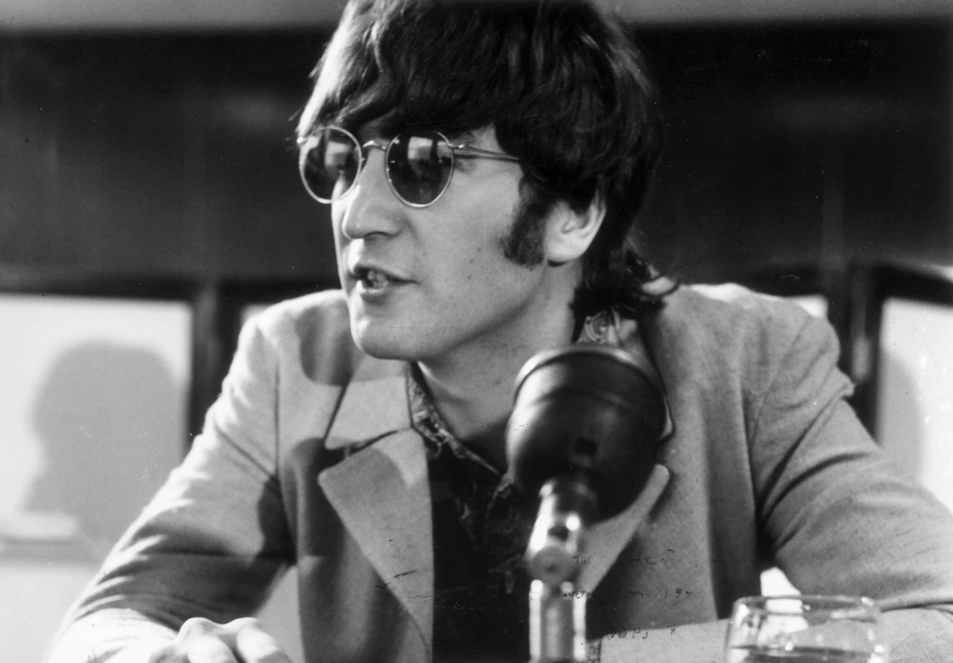 English pop star John Lennon (1940 - 1980) at a press conference