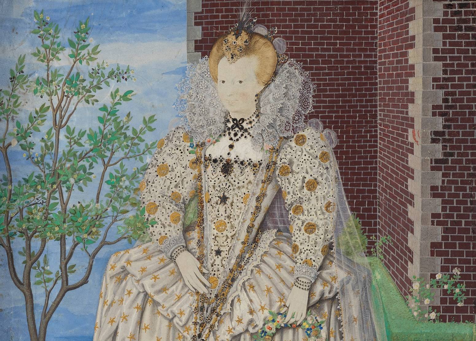 Cabinet miniature of Lady Arbella Stuart aged 16 in white and yellow dress