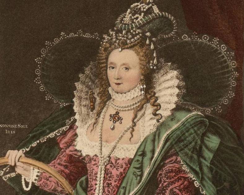 Portrait Of Queen Elizabeth I in green and pink