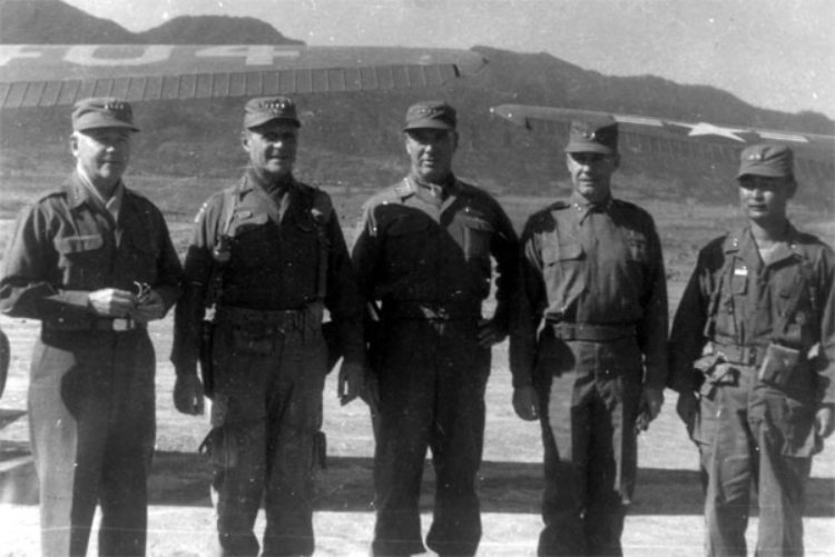 Inspection by leading figures of the UN Forces nearby Punchbowl, Korea