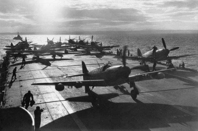 FIREFLY AIRCRAFT PREPARE FOR TAKEOFF FROM HMAS SYDNEY
