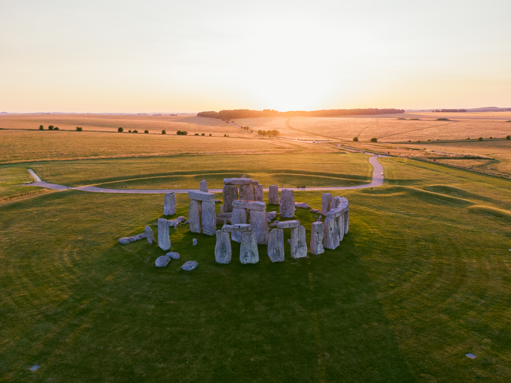 Aerial drone view of Stonehenge, England
