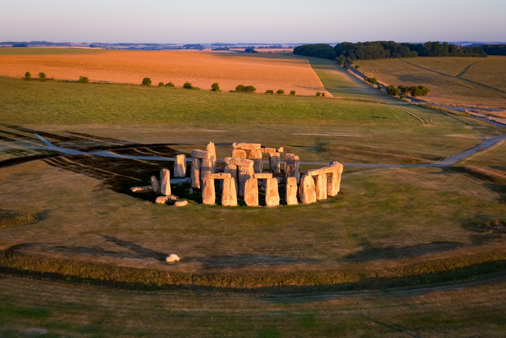 Aerial view to Stonehenge prehistoric megalith monument