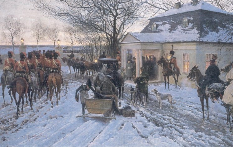 Napoleon visiting the town of Smorgoniach