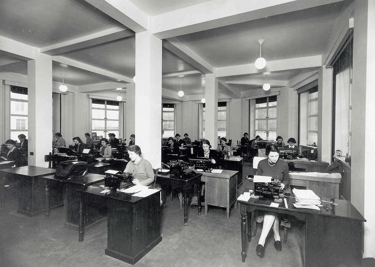 Typing pools in office.