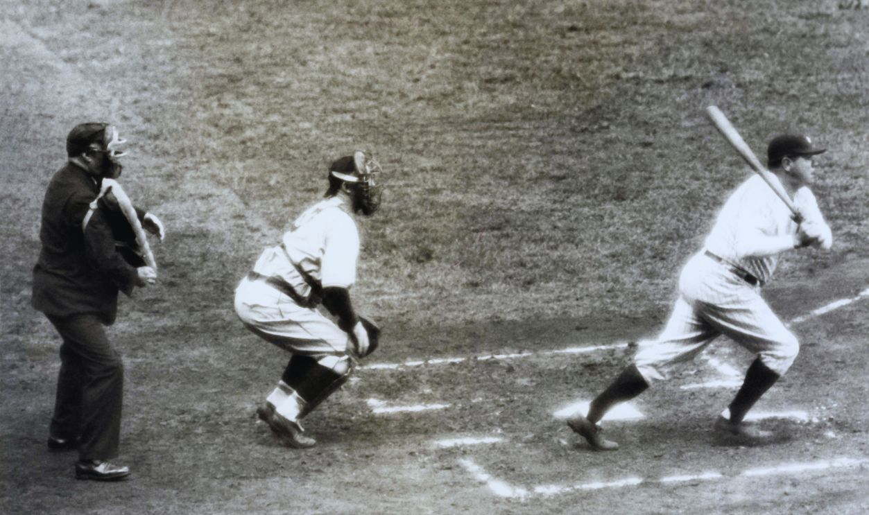 Gettyimages - 147929222, 1932 World Series: Chicago Cubs v New York Yankees BRONX, NY - OCTOBER, 1932: Babe Ruth #3 of the New York Yankees swings at a picth as catcher Gabby Hartnett #7 of the Chicago Cubs follows the ball during the 1932 World Series at Yankee Stadium in Bronx, New York.