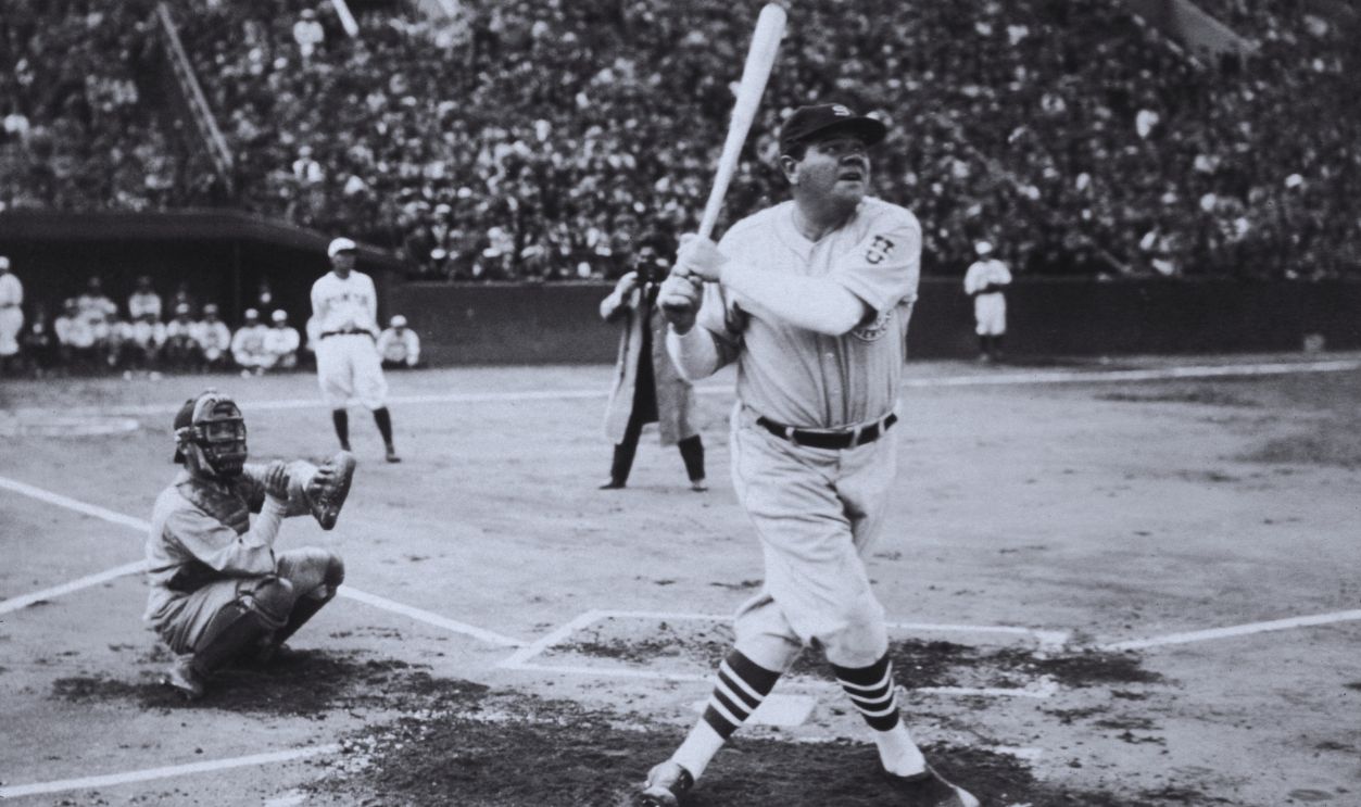 Gettyimages - 3241722, Tokyo Babe 1934: American baseball player Babe Ruth (George Herman Ruth, 1895 - 1948) hits his first home run during his tour of Japan at Miji Shrine Stadium, Tokyo, Japan. 