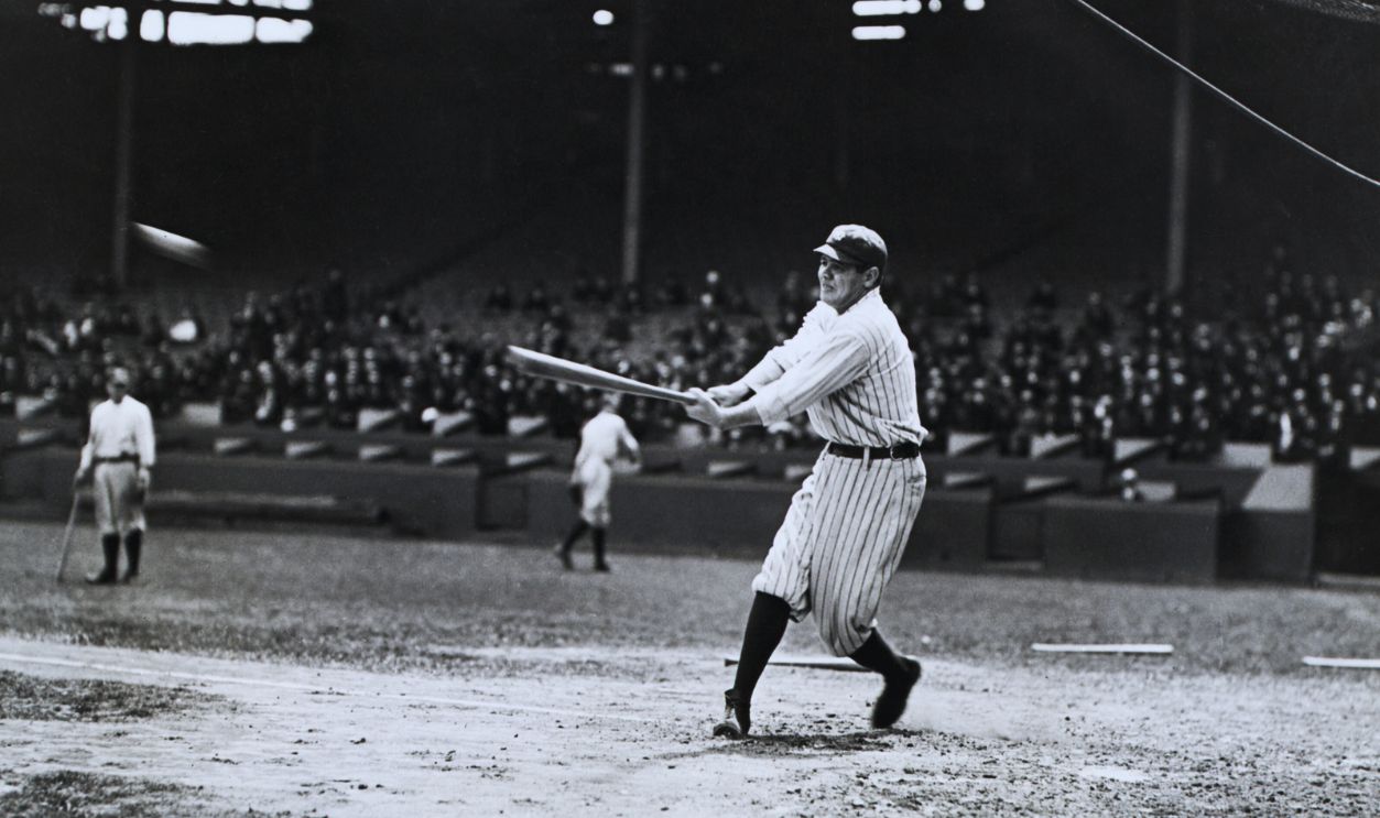Gettyimages - 517726156, Babe Ruth Slugging Powerfully (Original Caption) Babe Ruth (1895-1948), American baseball player. Slugging powerfully. Undated photograph.