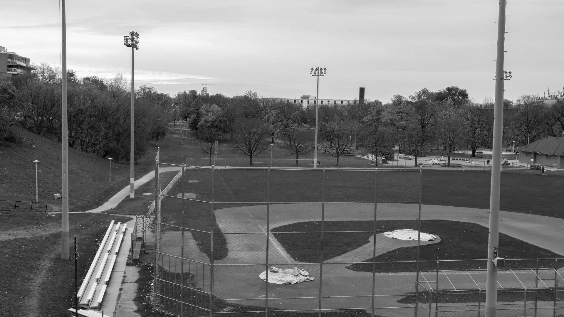 A baseball field with a baseball field in the middle of it