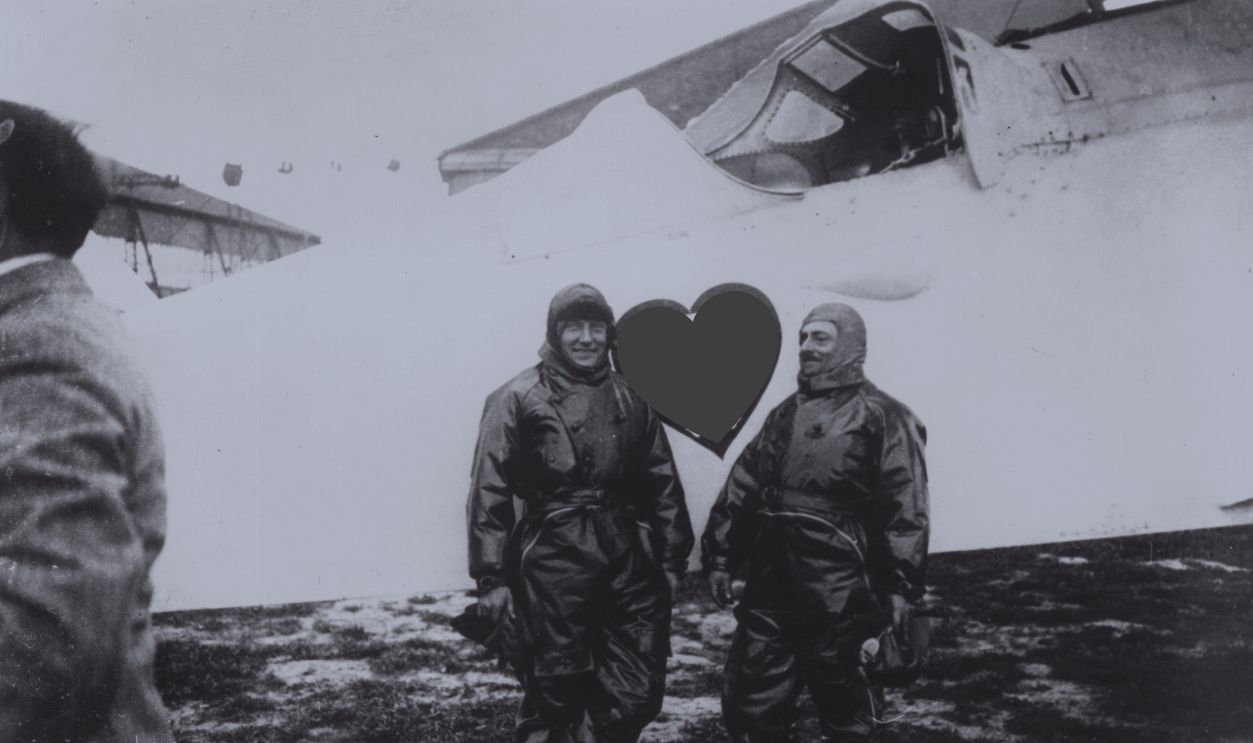 Gettyimages - 2665576, Nungesser And Coli Charles Nungesser (1892 - 1927) and Francois Coli standing in front of 'L'Oiseau Blanc' in France. The skull and cross-bones painted on the side of the plane is a grisly forewarning of the impending disaster facing the two, when their craft crashed during an attempt at a transatlantic crossing. 