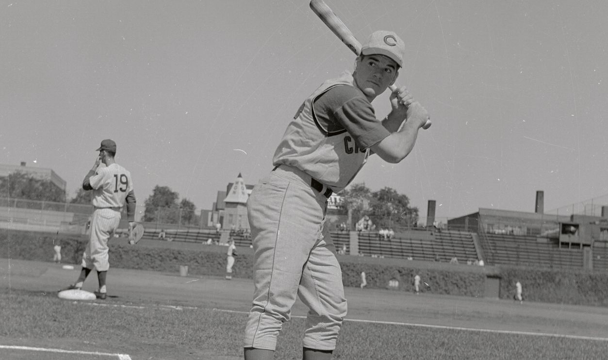 Portrait of Cincinnati Reds' infielder and switch hitter Pete Rose. He is shown in his left-handed batting stance.