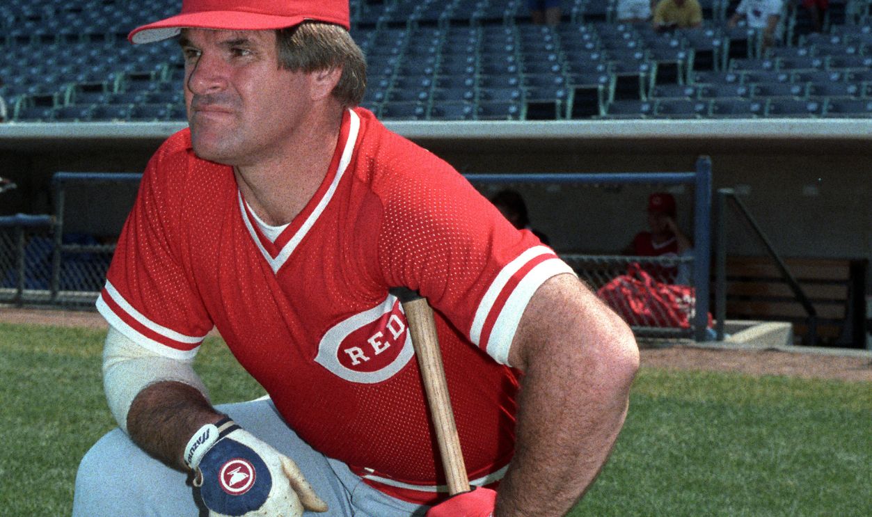 Pete Rose of the Cincinnati Reds poses before an MLB game at Wrigley Field in Chicago, Illinois. Rose played for the Cincinnati Reds from 1963-1978 and from 1984-1986.