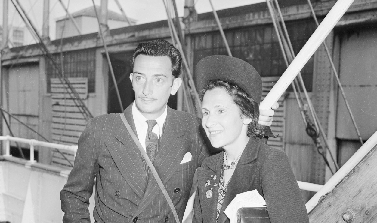 Mr. and Mrs. Salvador Dali Standing by Ship Railing