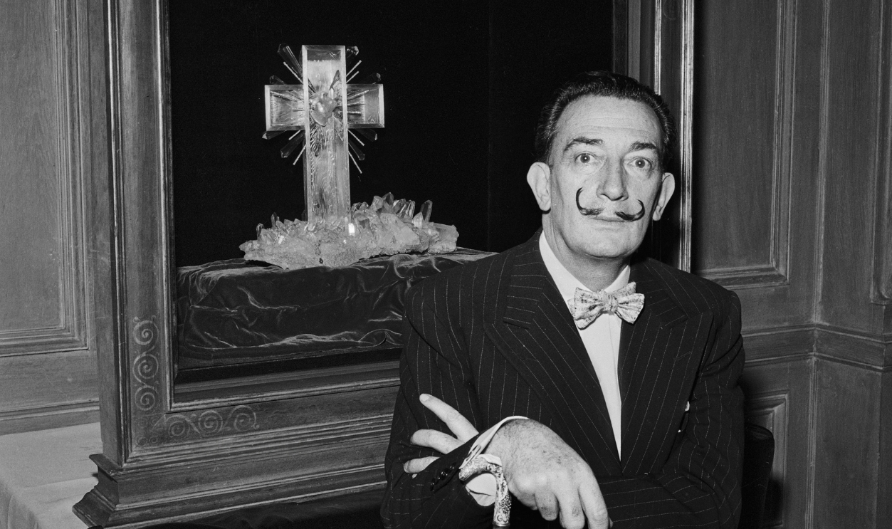 Salvador Dali with His Creation Sacred Heart of Jesus
