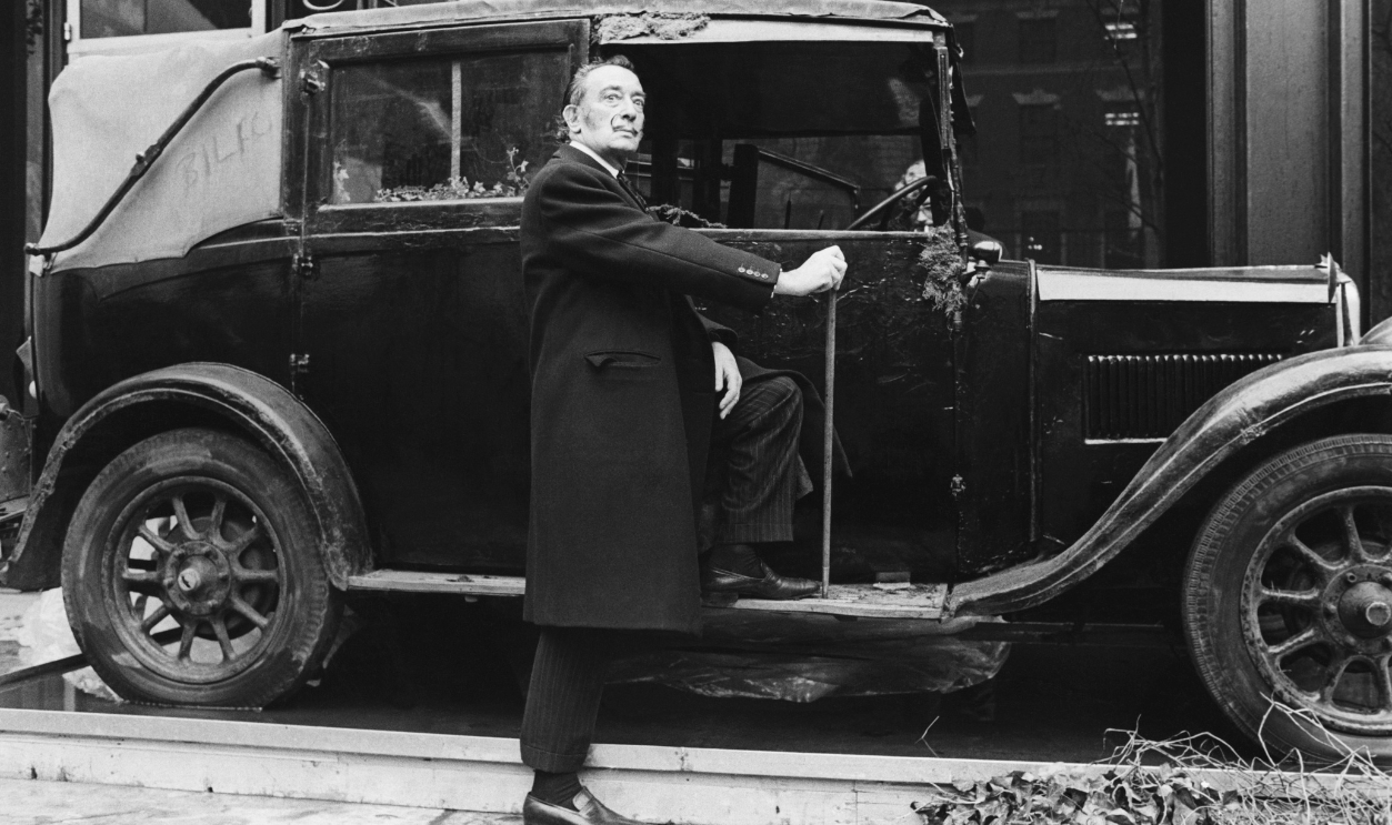 Salvador Dali With 'Rainy Taxi' At MoMA