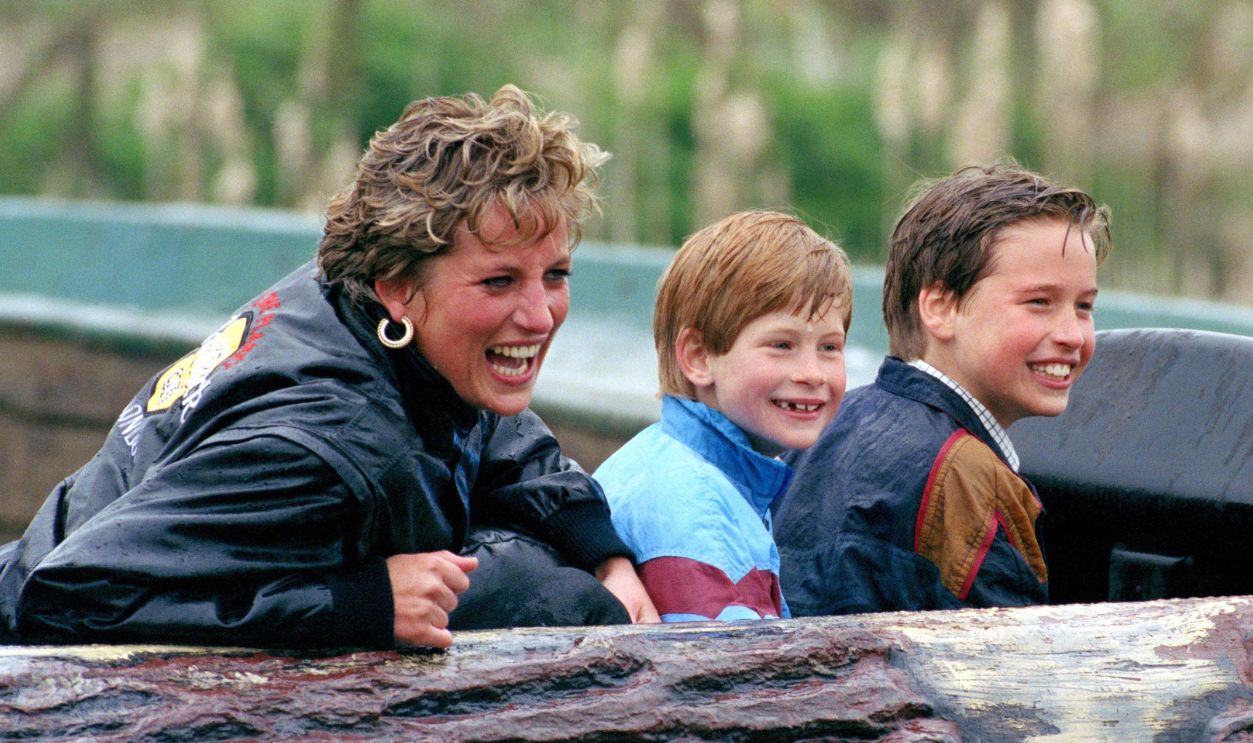 Diana Princess Of Wales, Prince William & Prince Harry Visit The 'Thorpe Park' Amusement Park.