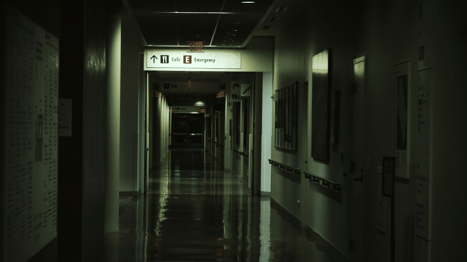 A dark, creepy hospital corridor.