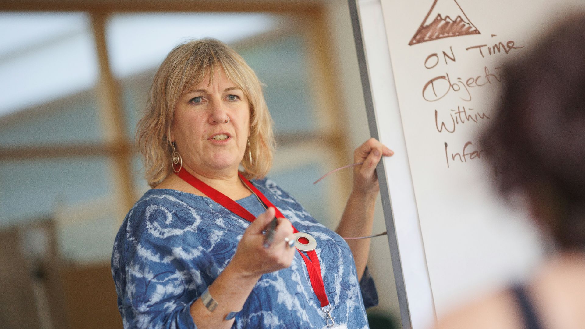 a person writing on a whiteboard