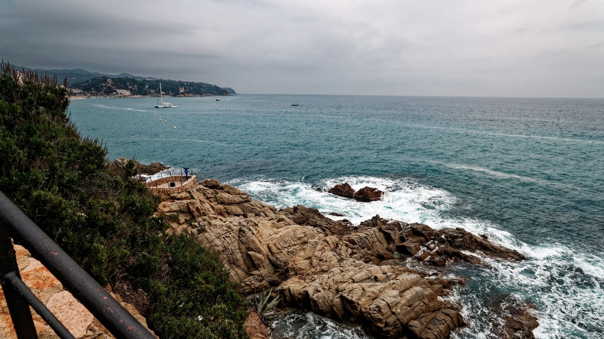 File:Lloret de Mar - Coastal 'Camí de Ronda' Footpath at Dona Marinera Monument 1966 - View East on the Mediterranean Sea Costa Brava Coast.jpg