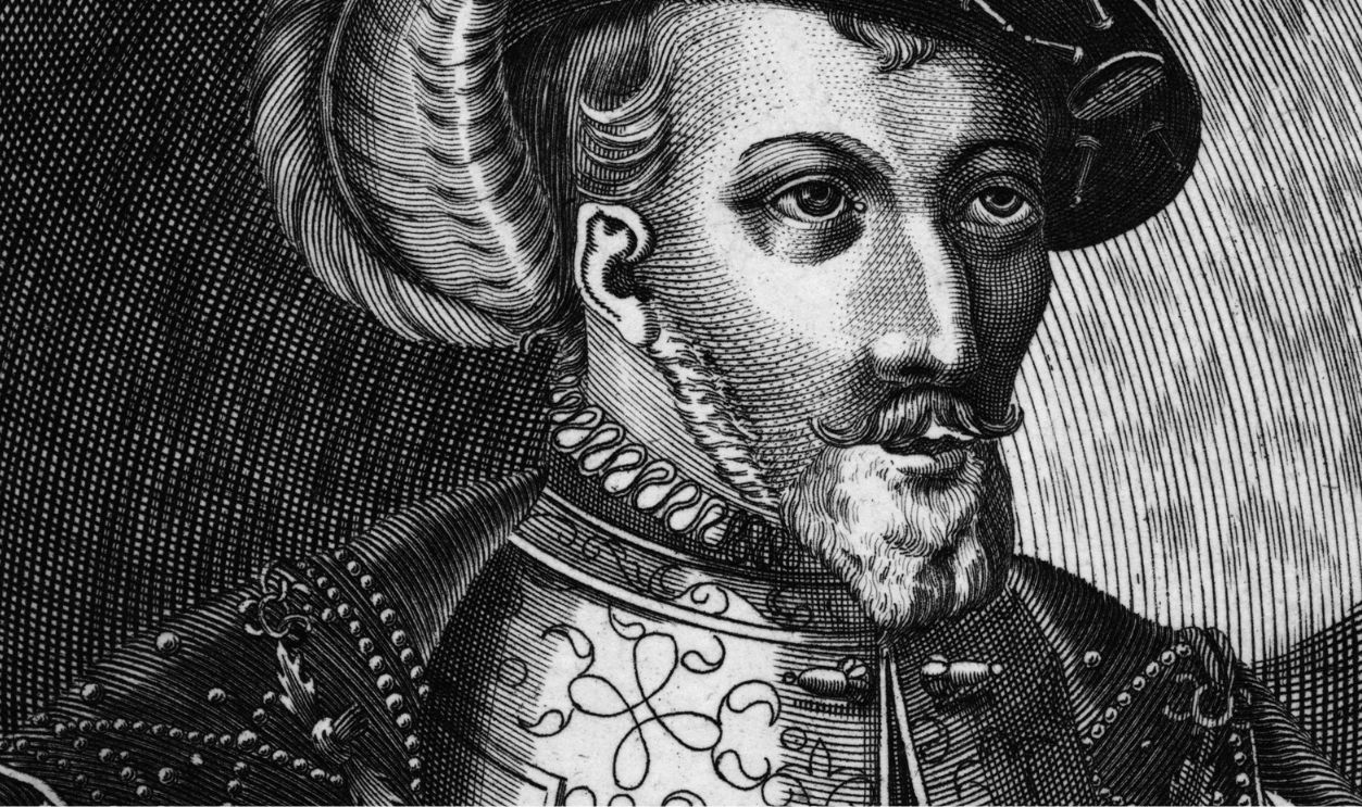 An engraved portrait of James V (1512-1542), King of Scotland, who was the father of Mary, Queen of Scots.