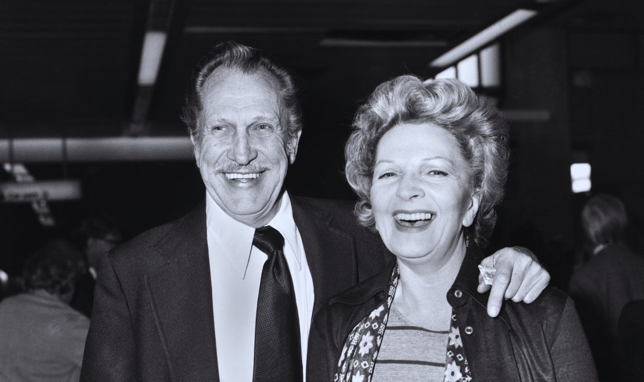 Gettyimages - 592343110, Actor Vincent Price was met at Heathrow Airport by his wife, actress Coral Browne.