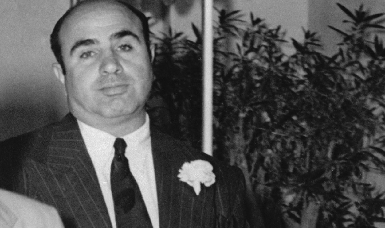 Al Capone at Son's Wedding. Al Capone (wearing dark suit), one time gang chief, leaves St. Patrick's church here with a bodyguard after attending the wedding of his son, Albert, and Diana Ruth Casey. It was one of Scarface's few public appearances since his release form prison two years ago.