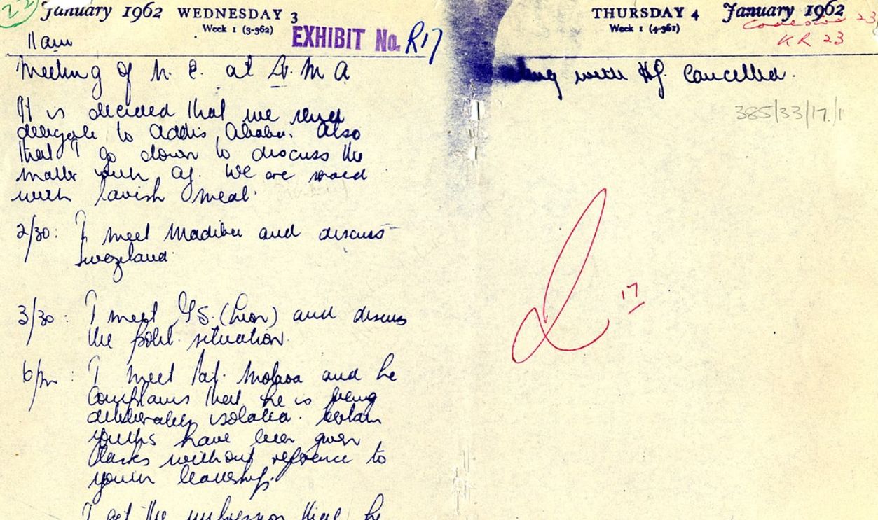 :Travel diary from the Rivonia Trial (State v. Nelson Mandela and Others)