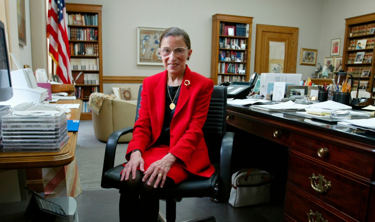 U.S. Supreme Court Justice Ruth Bader Ginsburg sits in her chambers at the Supreme Court August 7, 2002 in Washington, DC. Ginsburg is the second woman to be appointed to the high court.