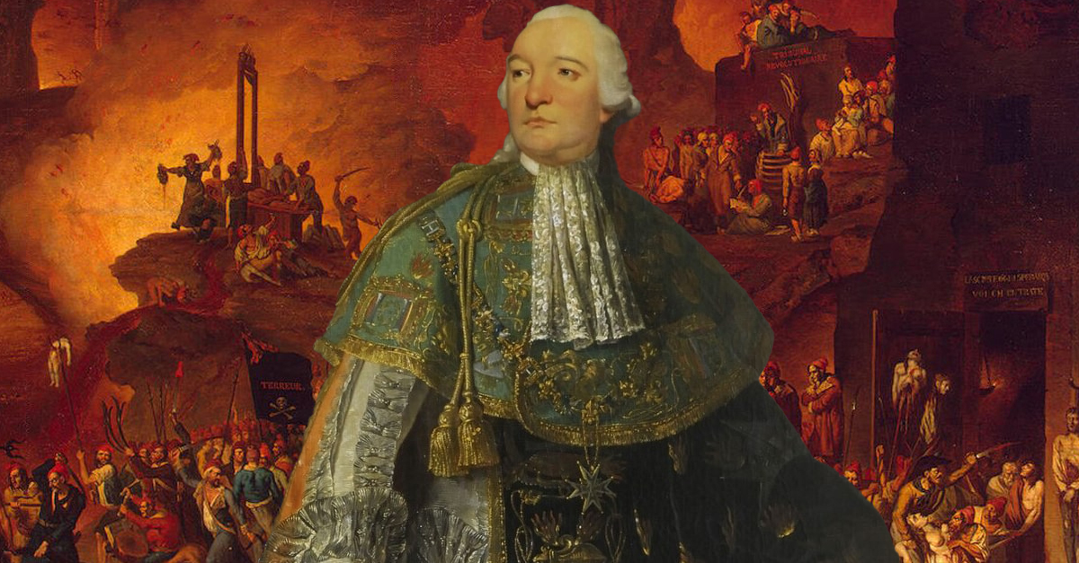 Portrait of Louis Philippe d'Orléans, Duke of Orléans (known as Philippe Égalité) in ceremonial robes of the Order of the Holy Spirit by Antoine François Callet overlaid on another painting