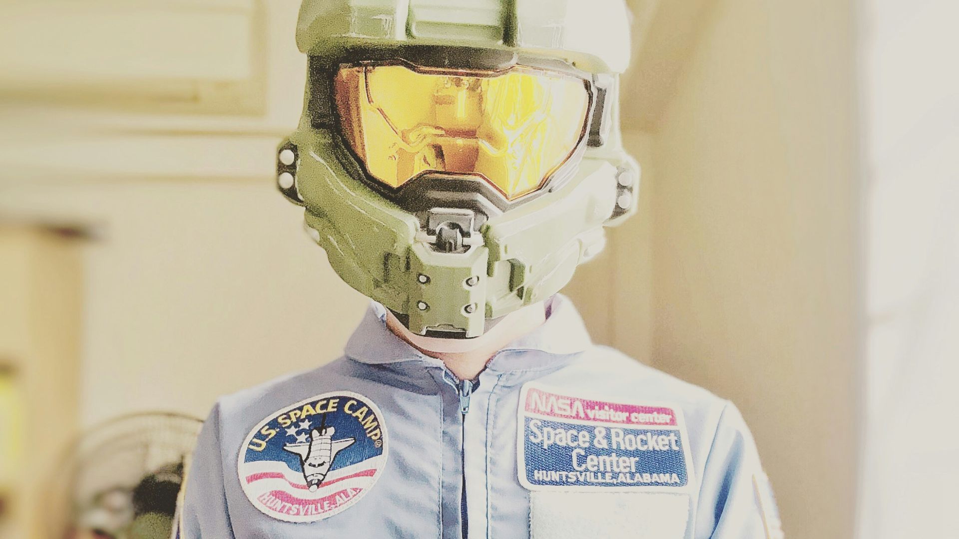 person wearing Halo helmet