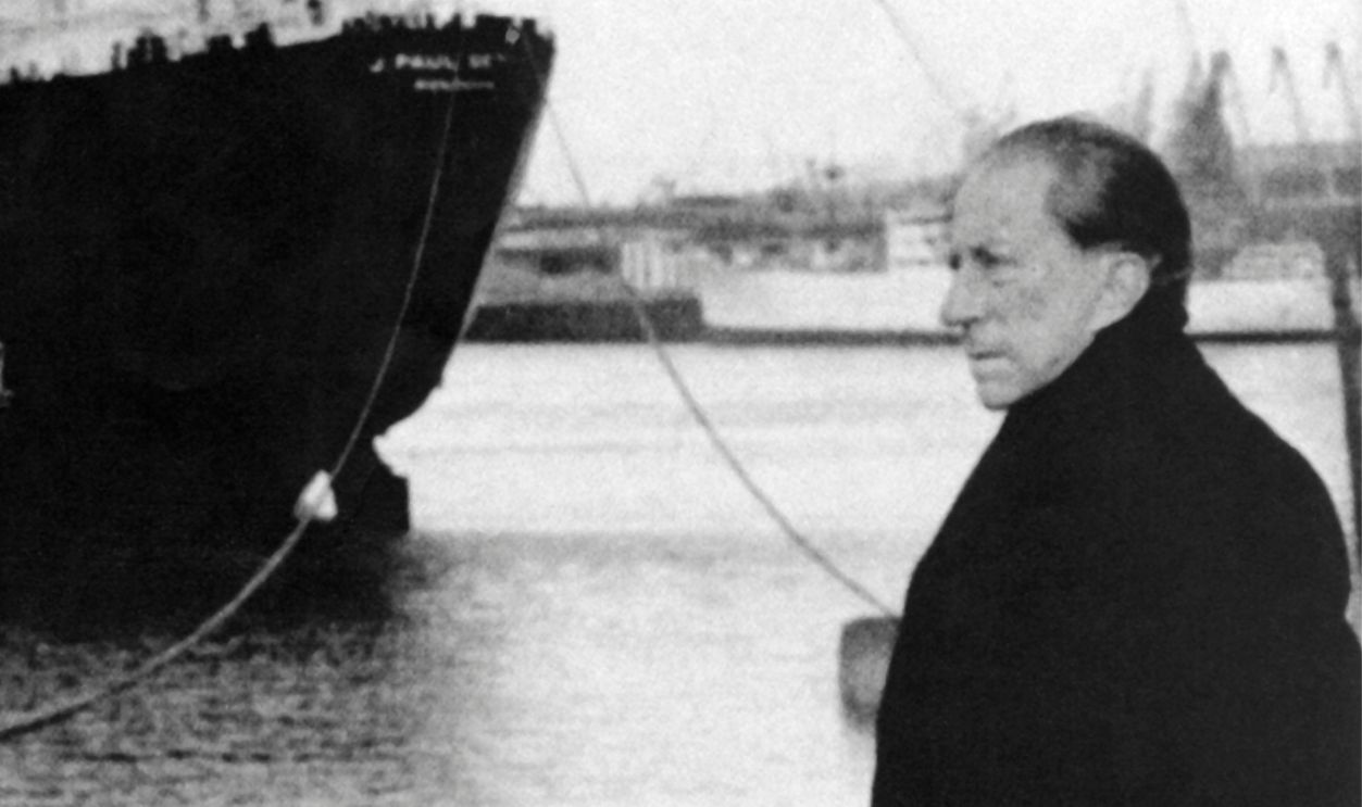 View of American industrialist J Paul Getty (1892 - 1976) as he attends the launching of an oil tanker (which bears his name, Le Havre, France, 1960. 