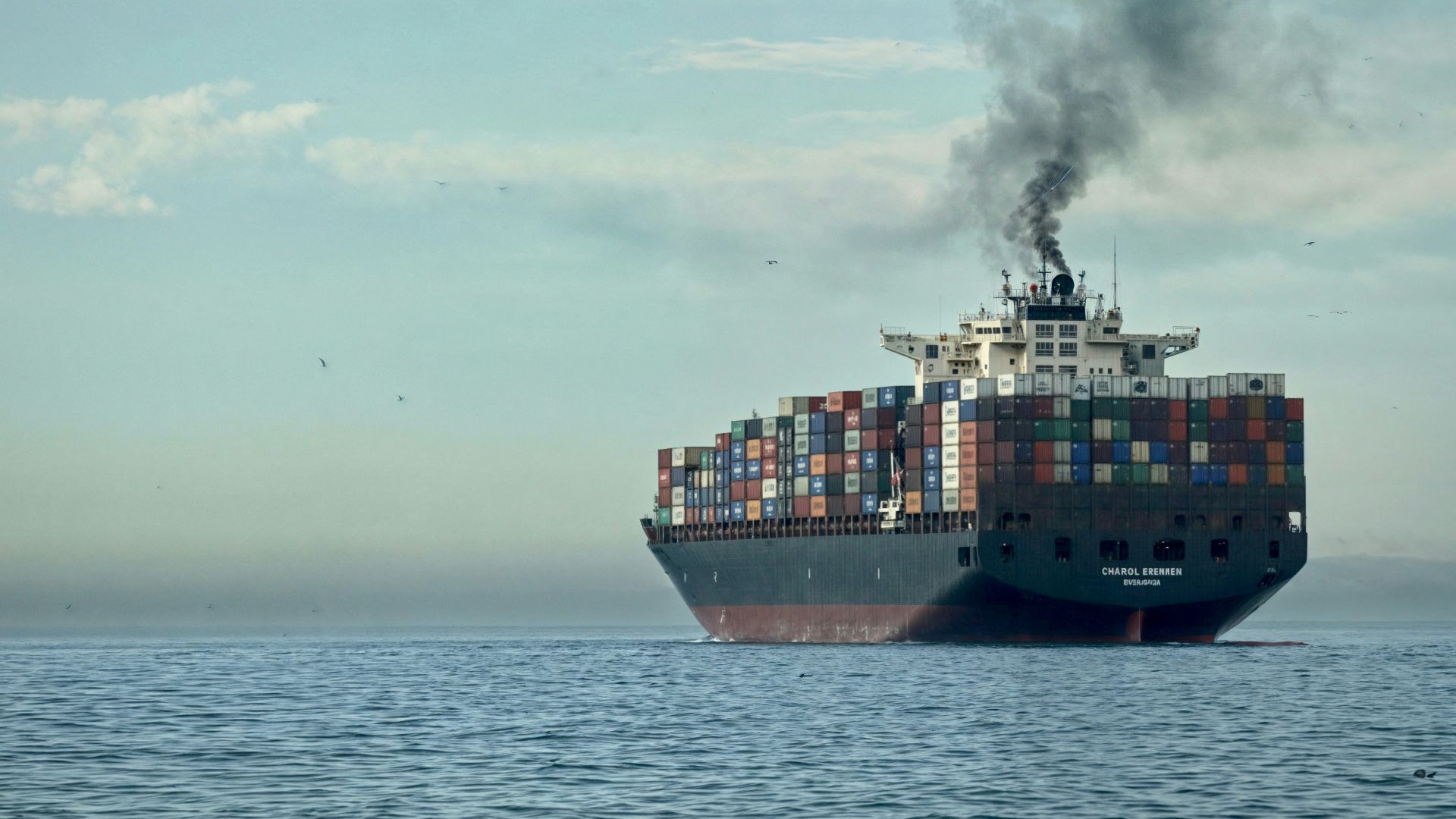 a large cargo ship in the middle of the ocean