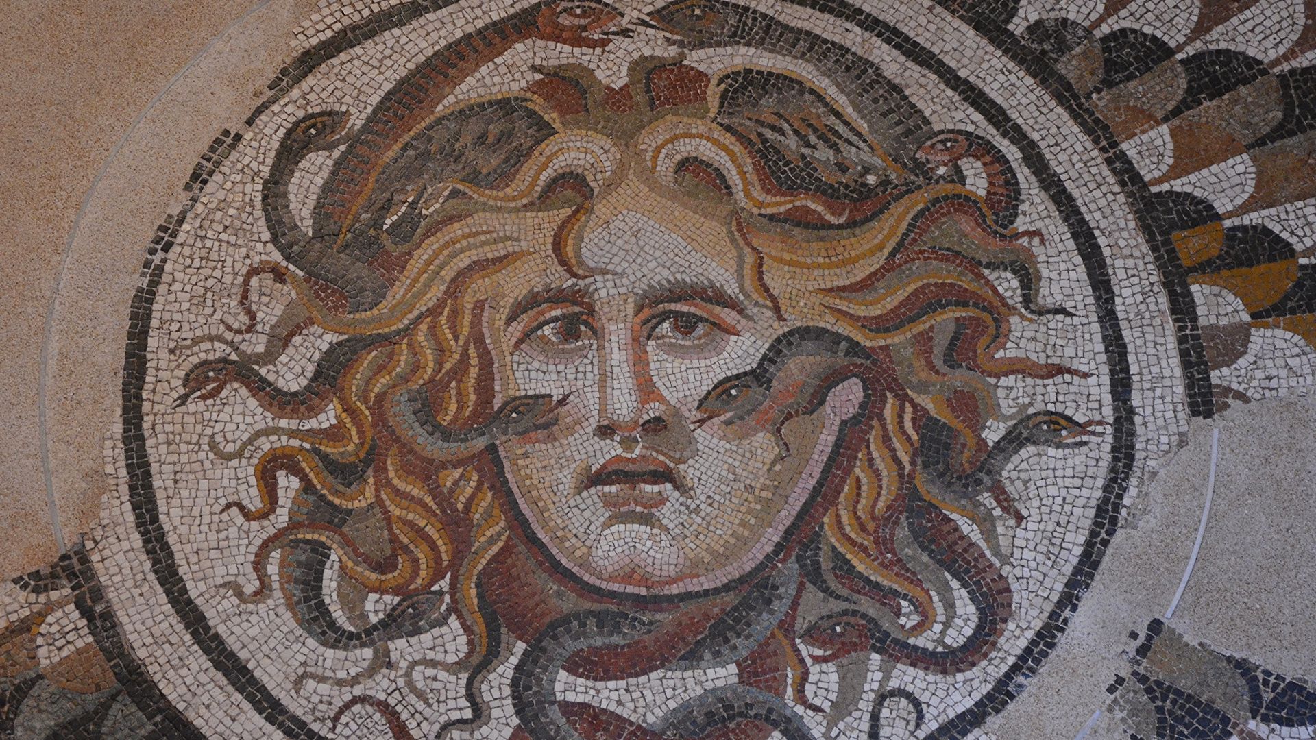 File:Cental panel of a mosaic floor with the head of Medusa, 1st-2nd century AD, National Museum of Rome, Baths of Diocletian, Rome (13270181615).jpg