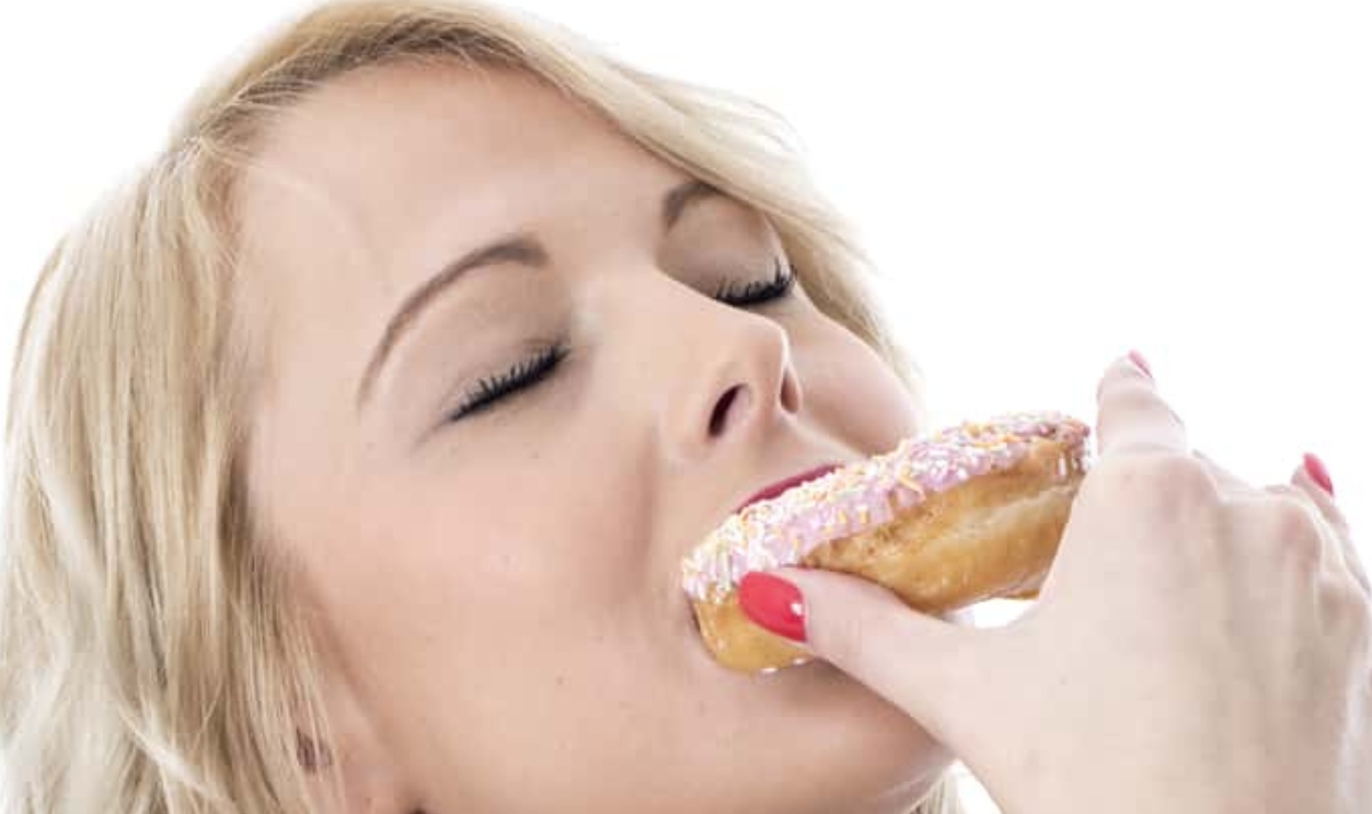 Young Blonde Woman Eating Donut, Shutterstock, 155004548