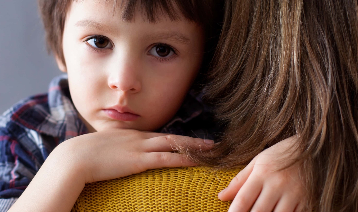 Sad Little Child, Boy, Hugging His Mother, Shutterstock, 390037465