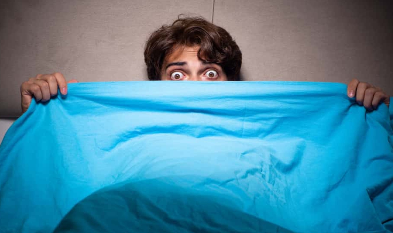 Young Man Scared In His Bed Having Nightmares, Shutterstock, 1302547957