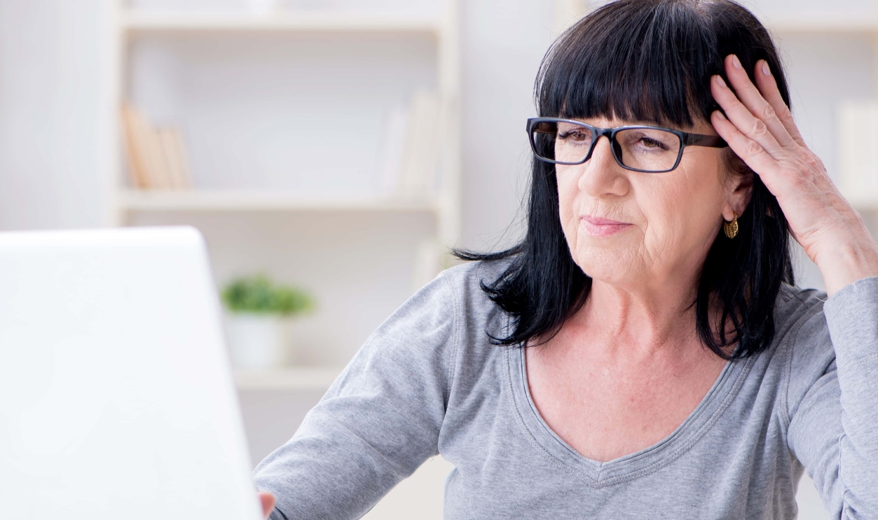 Senior Woman Struggling At Computer, Shutterstock, 1099703825