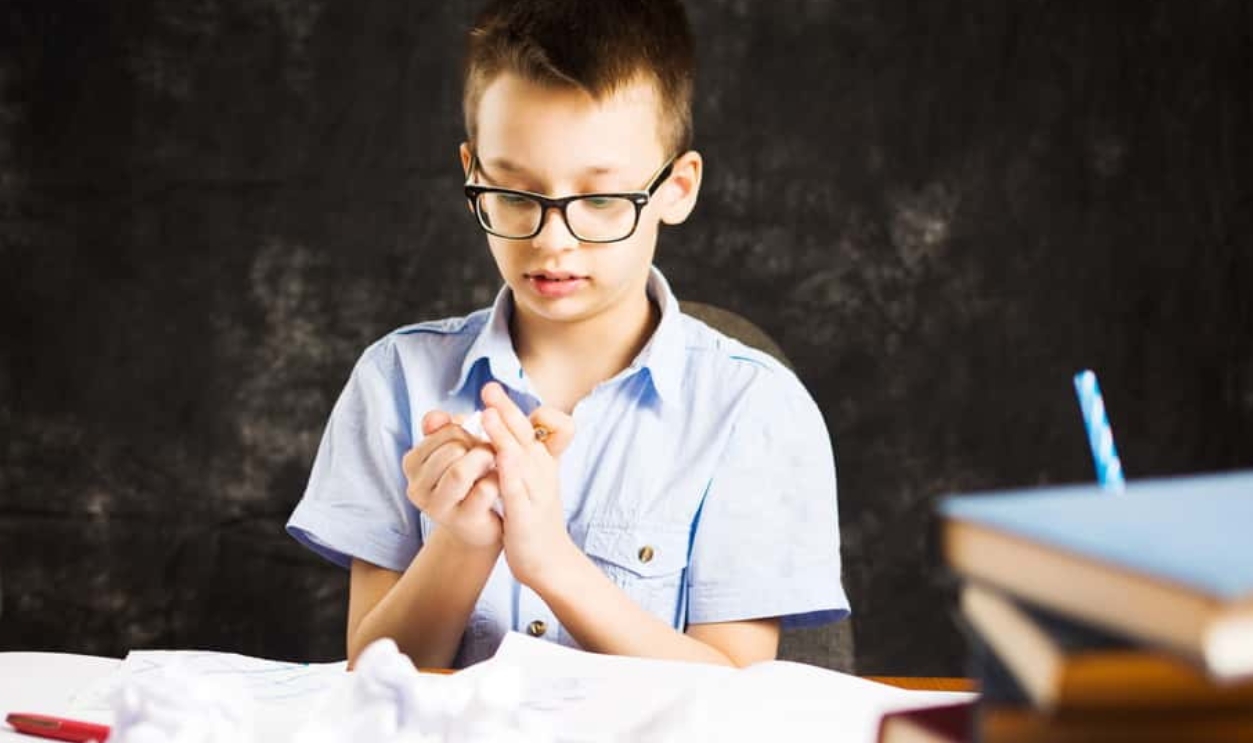 Boy Throws Away Paper With Homework Failure, Shutterstock, 704633260