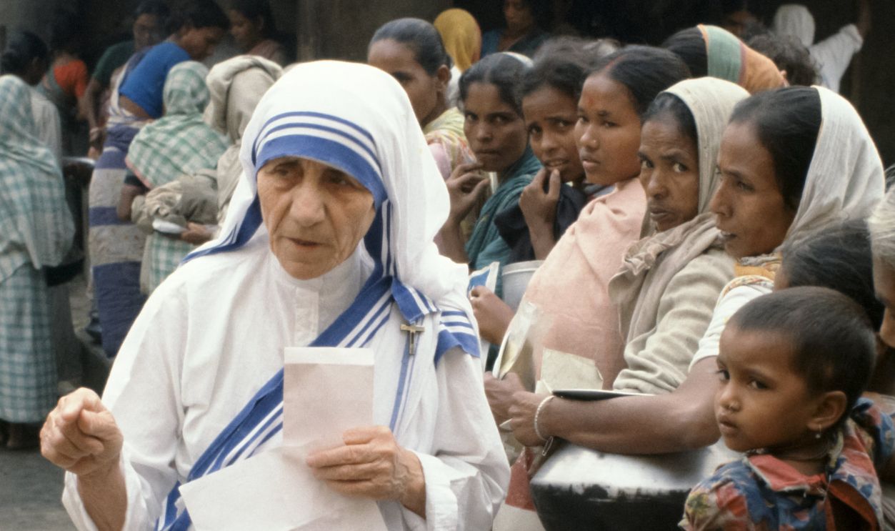 Mother Teresa of Calcutta (Mother Theresa) at her mission to aid poor, starving and suffering people in Calcutta, India