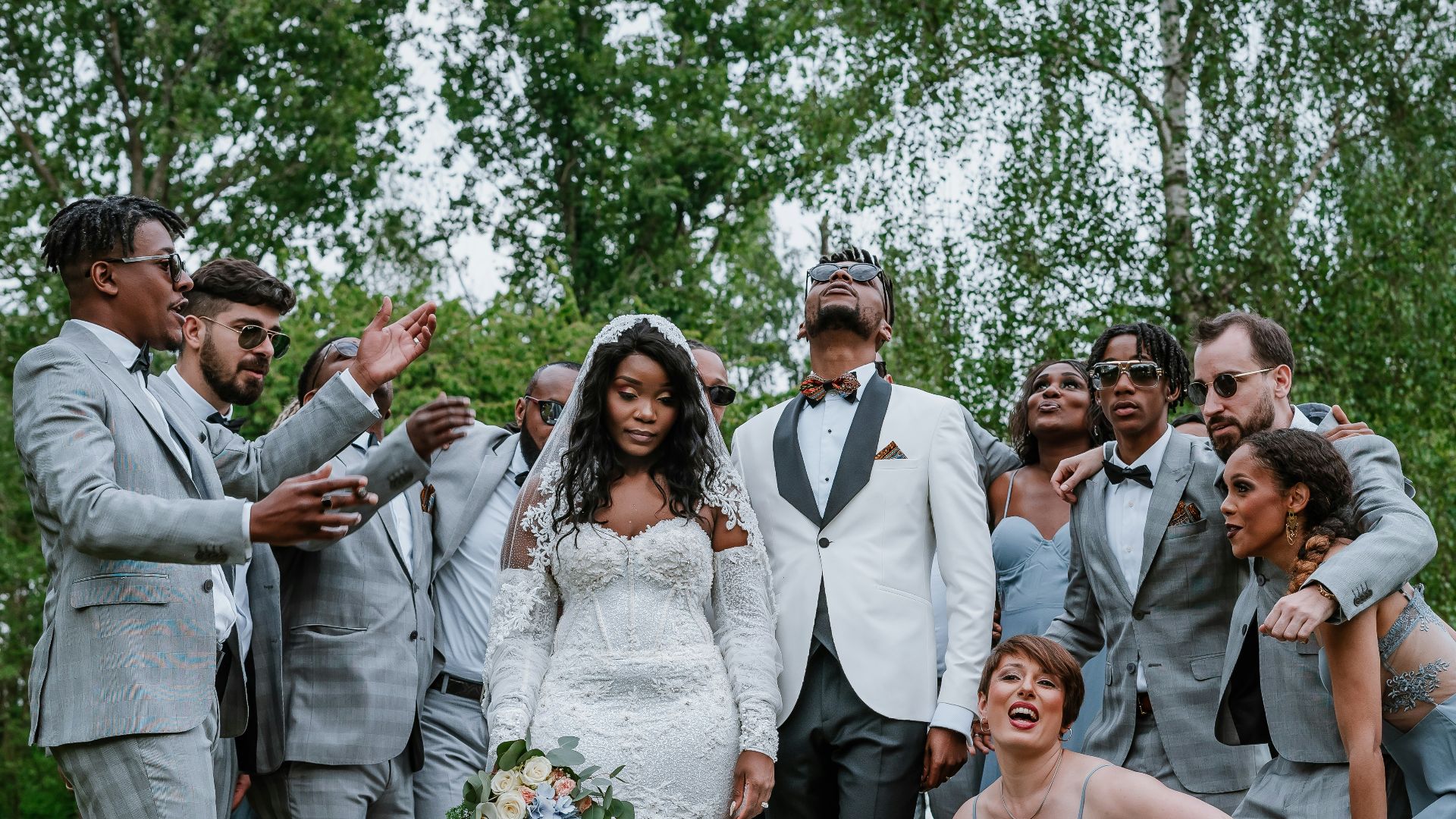 a group of people posing for a photo