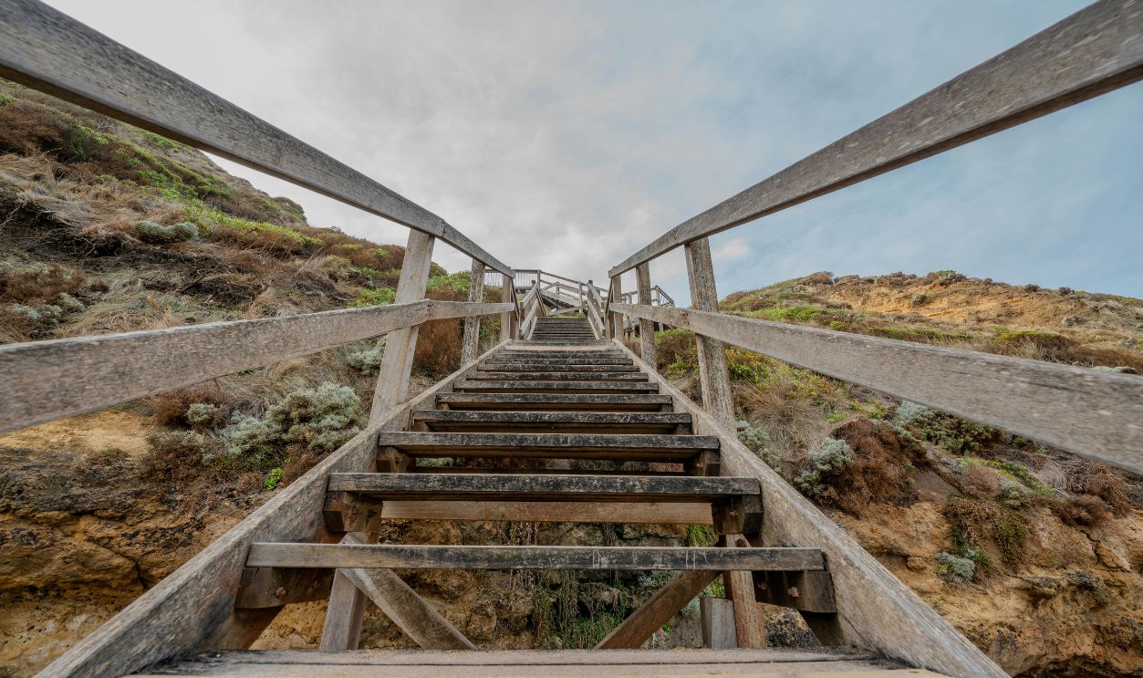 Outdoor Wooden Stairs With No Anti-Slip Tread