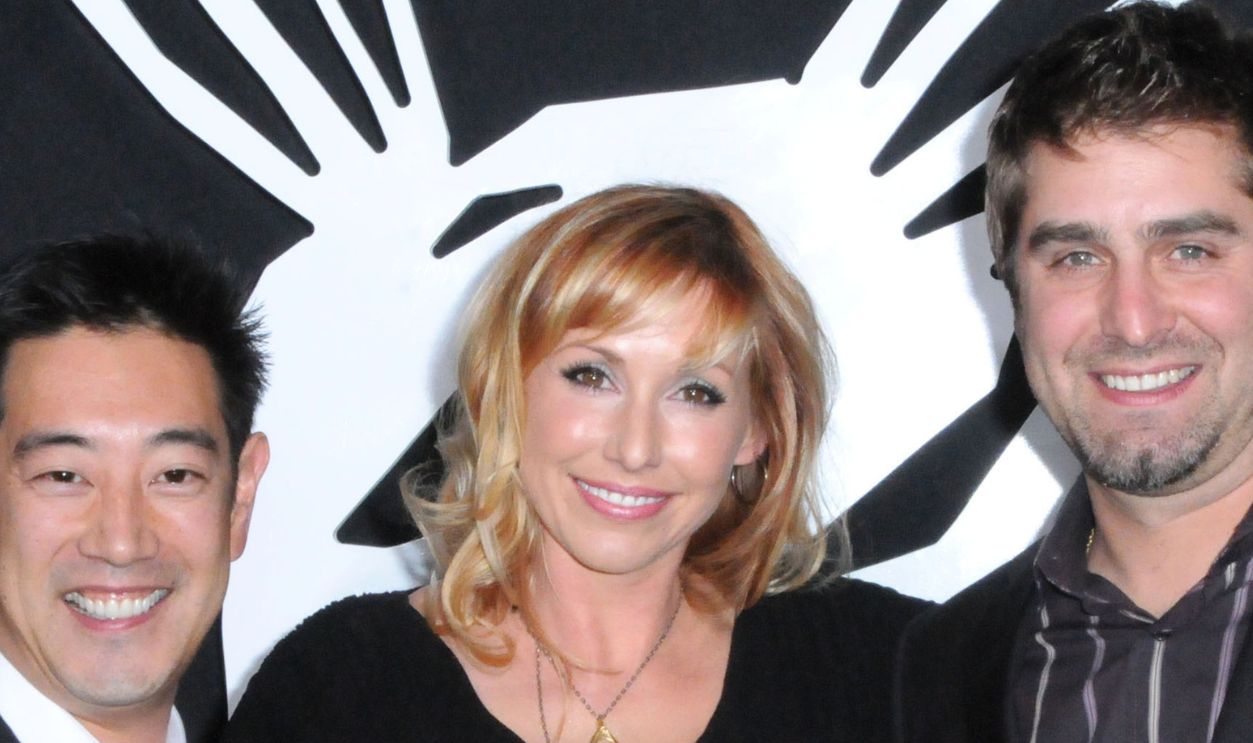 (L-R) Grant Imahara, Kari Byron and Tory Belleci arrive at the Los Angeles Premiere