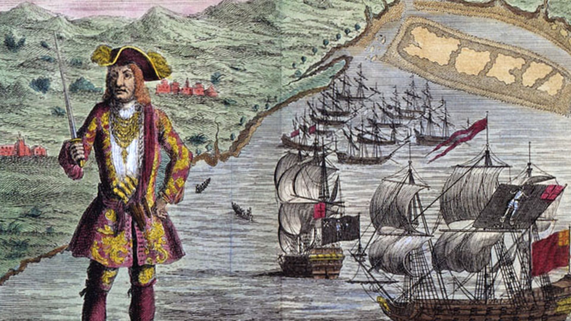 File:General History of the Robberies and Murders of the Most Notorious Pyrates - Captain Bartholomew Roberts with two Ships.jpg