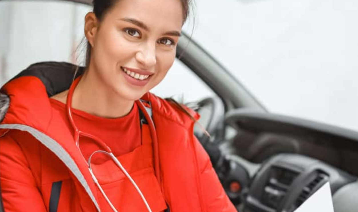 Female Paramedic Sitting In Ambulance Car, Shutterstock, 1610103889
